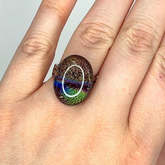 Layered Glass Colorful Silver Ring - Picture 5 of 5